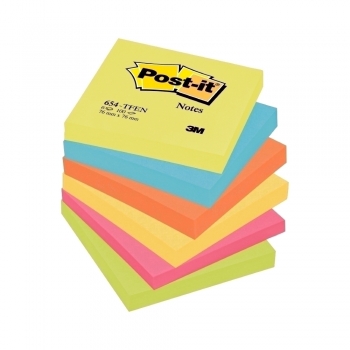 Notite adezive, Post-it, 76 x 76 mm, multicolor, neon, 100 file, 6 bucati/set