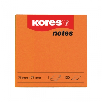 Notite adezive, Kores, 75 x 75 mm, portocaliu, 100 file