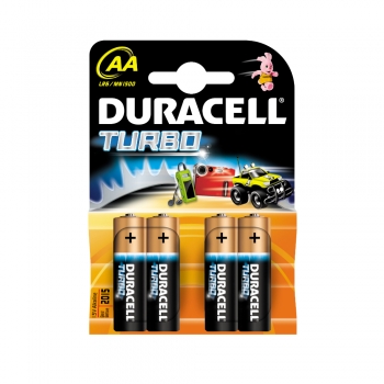Baterii Duracell Turbo, LR6, AA, alcaline, 1.5 V, 4 bucati/set