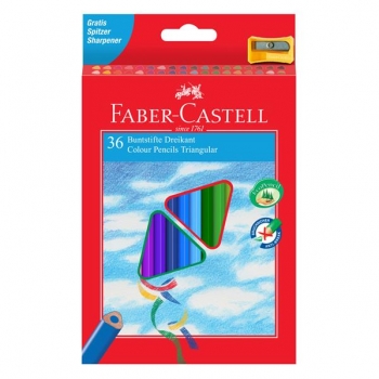 Creioane Colorate Triunghiulare cu Ascutitoare Eco Faber-Castell 