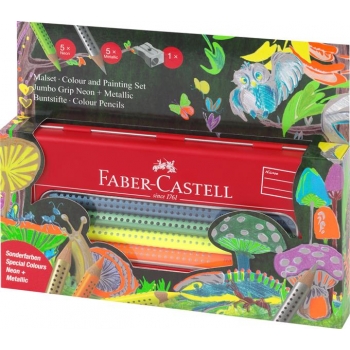 Set Cadou 12 Culori Metalizate si Neon Jumbo Grip Faber-Castell