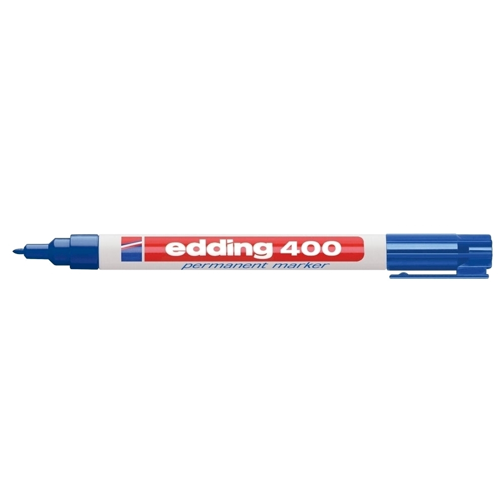 Marker permanent Edding 400, corp plastic, varf rotund, 1 mm, albastru
